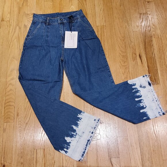 NWT Calik Denim Wide Leg High Waisted Pleated Embellished Jeans Size 27" - Picture 2 of 7